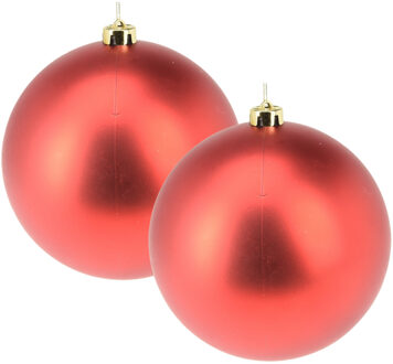 Grote decoratie kerstballen - 2x - rood - 18 cm - kunststof - mat - kerstversiering