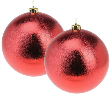 Grote decoratie kerstballen - 2x - rood - 18 cm - kunststof - relief - kerstversiering