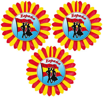 Grote decoratie versiering waaier - Set van 3x stuks - Spanje - Dia 60 cm - Feestartikelen - papier