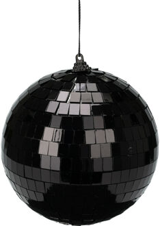 Grote discobal kerstbal /spiegel kerstbal- 1x- zwart -12 cm -kunststof
