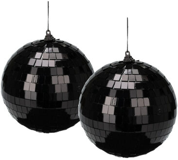 Grote discobal kerstbal /spiegel kerstbal- 2x - zwart -12 cm -kunststof
