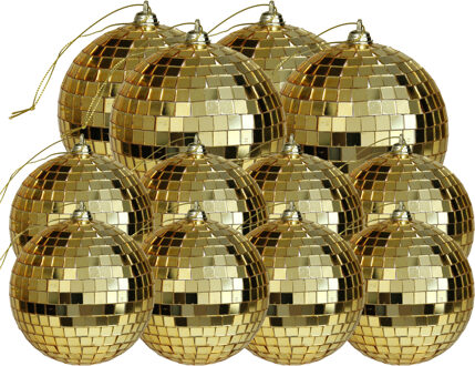 Grote discobal kerstballen - 12x st - goud - 6 en 8 cm - kunststof