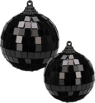 Grote discobal kerstballen - 2x stuks - zwart - 10 en 12 cm - kunststof - Kerstbal