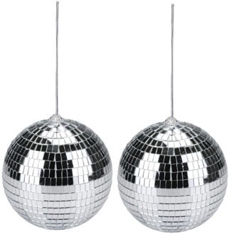 Grote discobal kerstballen - 2x - zilver - D15 cm - kunststof - discobol - disco - kerstversiering