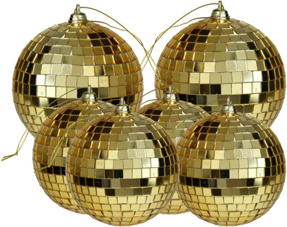 Grote discobal kerstballen - 6x st - goud - 8 en 10 cm - kunststof