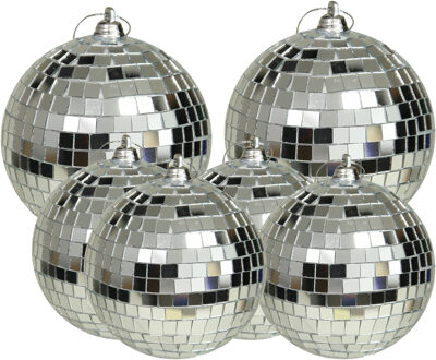 Grote discobal kerstballen - 6x st - zilver - 8 en 10 cm - kunststof