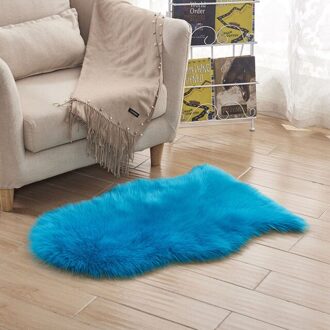 Grote Faux Fur Schapenvacht Woonkamer Tapijt Pluizige Voordeur Mat Slaapkamer Slaapbank Behaard Shaggy Floor Tapijt blauw ovaal
