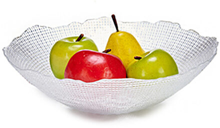 Grote fruitschaal Infinity - 1x - van bewerkt glas - rond - 31 cm - schaal - fruitschalen