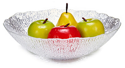 Grote fruitschaal van bewerkt glas rond 30.5 cm