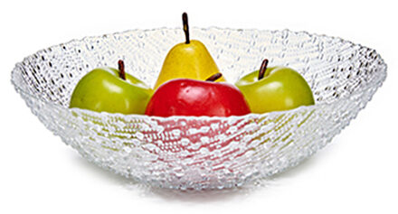 Grote fruitschaal van bewerkt glas rond 31 cm - Fruitschalen Transparant