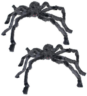 Grote horror decoratie harige spin - 2x - 90 cm - Halloween thema versiering - enge beestjes