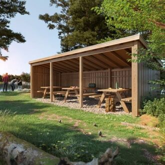 Grote Houten Overkapping Met 3 Picknicktafels Black