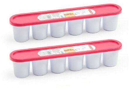 Grote ijsblokjes/ijsklontjes vormen - 2x - met deksel - fuchsia roze - 30 x 6 x 6 cm