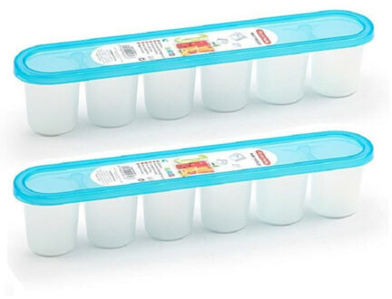 Grote ijsblokjes/ijsklontjes vormen - 2x - met deksel - ijsblauw - 30 x 6 x 6 cm