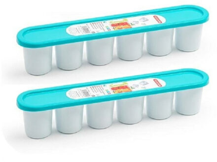 Grote ijsblokjes/ijsklontjes vormen - 2x - met deksel - kobalt blauw - 30 x 6 x 6 cm