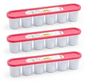Grote ijsblokjes/ijsklontjes vormen - 3x - met deksel - fuchsia roze - 30 x 6 x 6 cm