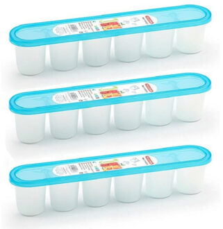 Grote ijsblokjes/ijsklontjes vormen - 3x - met deksel - ijsblauw - 30 x 6 x 6 cm