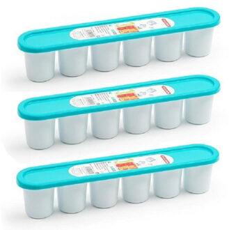 Grote ijsblokjes/ijsklontjes vormen - 3x - met deksel - kobalt blauw - 30 x 6 x 6 cm