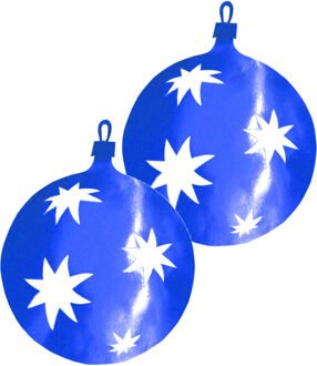 Grote Kerstbal hangdecoratie van karton - 2x - blauw - Dia 30 cm - Kerstversiering
