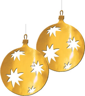 Grote Kerstbal hangdecoratie van karton - 2x - goud - Dia 30 cm - Kerstversiering