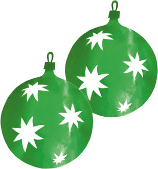 Grote Kerstbal hangdecoratie van karton - 2x - groen - Dia 40 cm - Kerstversiering