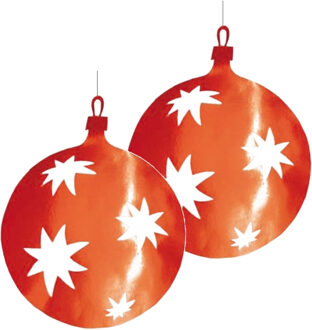 Grote Kerstbal hangdecoratie van karton - 2x - rood - Dia 40 cm - Kerstversiering