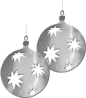 Grote Kerstbal hangdecoratie van karton - 2x - zilver - Dia 30 cm - Kerstversiering