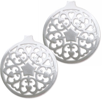 Grote Kerstbal hangdecoratie van karton - 2x - zilver - Dia 32 cm - Kerstversiering