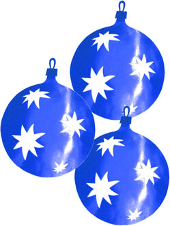 Grote Kerstbal hangdecoratie van karton - 3x - blauw - Dia 30 cm - Kerstversiering