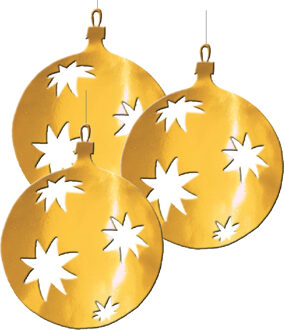 Grote Kerstbal hangdecoratie van karton - 3x - goud - Dia 30 cm - Kerstversiering