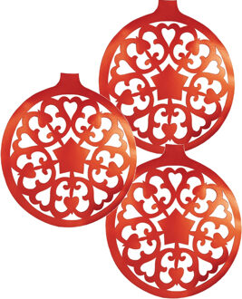 Grote Kerstbal hangdecoratie van karton - 3x - rood - Dia 32 cm - Kerstversiering
