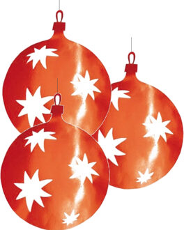 Grote Kerstbal hangdecoratie van karton - 3x - rood - Dia 40 cm - Kerstversiering