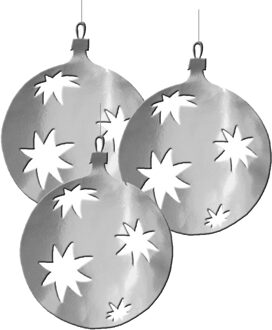 Grote Kerstbal hangdecoratie van karton - 3x - zilver - Dia 30 cm - Kerstversiering