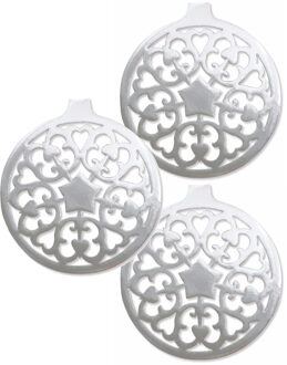 Grote Kerstbal hangdecoratie van karton - 3x - zilver - Dia 32 cm - Kerstversiering