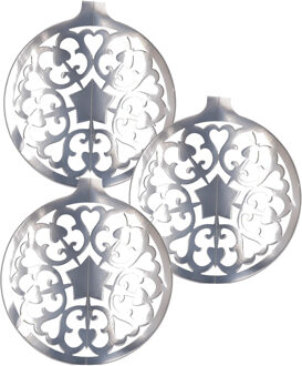 Grote Kerstbal hangdecoratie van karton - 3x - zilver - Dia 49 cm - Kerstversiering
