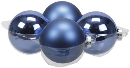 Grote kerstballen - 4x st - kobalt blauw - 10 cm - glas - mat/glans - kerstversiering