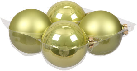 Grote kerstballen - 4x st - oasis/pistache groen - 10 cm - glas