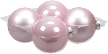 Grote kerstballen - 4x st - poeder roze - 10 cm - glas