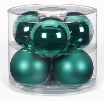 Grote kerstballen - 6x st - donkergroen - D10 cm - glas - kerstversiering