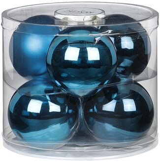 Grote kerstballen - 6x st - kobalt blauw - D10 cm - glas - kerstversiering