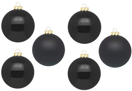Grote kerstballen - 6x st - zwart - 10 cm - glas - glans/mat