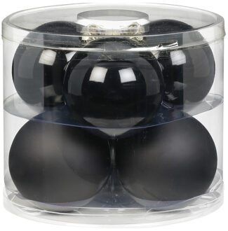 Grote kerstballen - 6x st - zwart - D10 cm - glas - kerstversiering