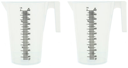 Grote Keuken maatbeker van 2 liter - 2x - Kunststof - Transparant - Keuken accessoires