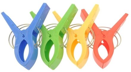 Grote knijpers - 16x stuks - gekleurd - 12 cm - plastic - XL - handdoeken knijpers