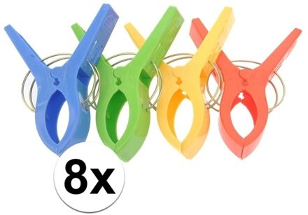 Grote knijpers - 8x stuks - gekleurd - 12 cm - plastic - XL - handdoeken knijpers
