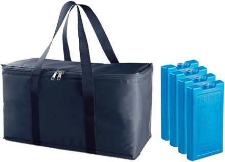 Grote koeltas blauw 39 x 22 x 19 cm met 4x stuks koelelementen - Koeltas