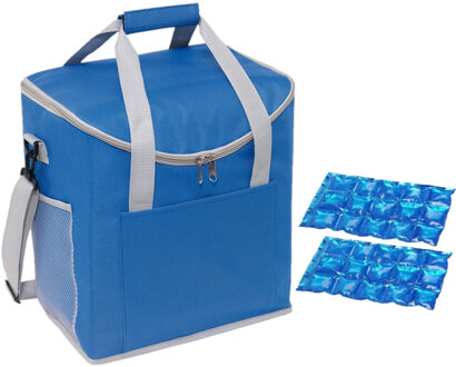 Grote koeltas blauw met 2 stuks flexibele koelelementen 27 liter