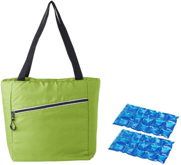 Grote koeltas draagtas/schoudertas lime groen met 2 stuks flexibele koelelementen 20 liter