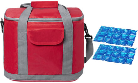 Grote koeltas draagtas/schoudertas rood met 2 stuks flexibele koelelementen 22 liter