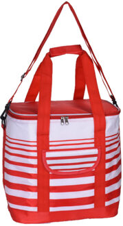 Grote koeltas draagtas schoudertas rood/wit gestreept 33 x 23 x 36 cm 24 liter - Koeltas